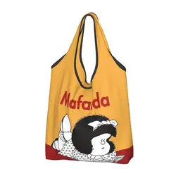 Custom Mafalda Read Book Groceries Shopping Bag Cute Shopper Shoulder Tote Bags Big Capacity Portable Cartoon Handbag