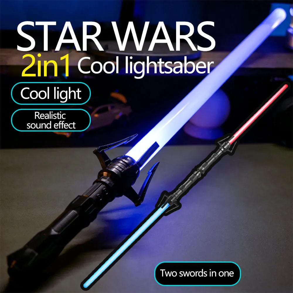 Sabre de Luz Retrátil Infantil, Arma para Cosplay Jedi, Espada de Brinquedo Vermelha e Azul, Performance de Artes Marciais 2 em 1