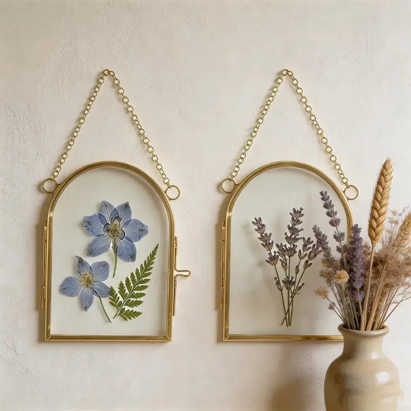 2er-Pack Doppelglasrahmen mit Metallkette für getrocknete Blumen, Pflanzen und Kunstwerke zum Aufhängen an der Wand, B03E – Detail 10