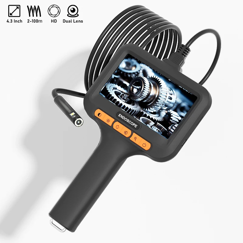 Periscopio portatile da 4,3'' Doppia fotocamera 8mm 1080P HD Design diviso IP67 Endoscopio industriale per ispezione di tubazioni di motori per auto fognature