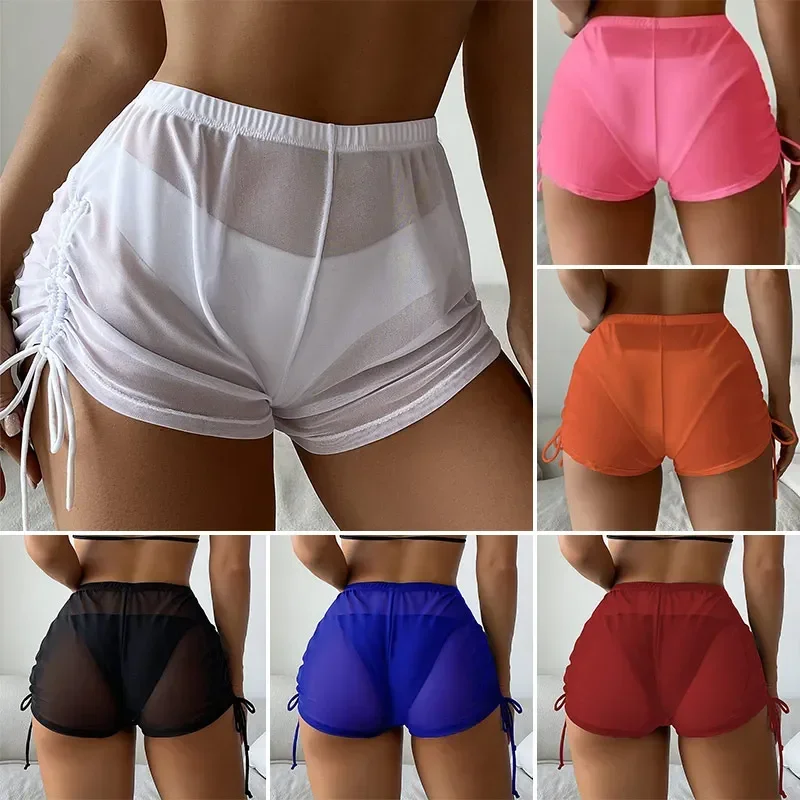 Shorts women Beach Swimming Trunks Women Mesh Shorts Summer Drawstring Side Cover High Waist Shorts
