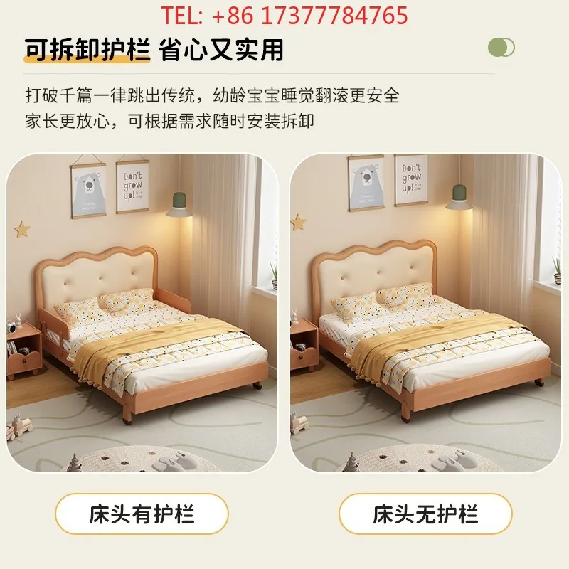 Cream Wind Children Solid Wood Single Bed Soft Upholstered Princess Bed for Boy Girl Kid Bedroom