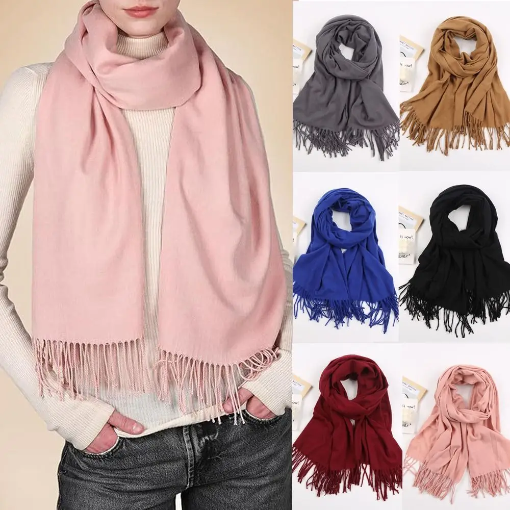 

Winter Warm Solid Color Imitation Cashmere Scarf Long Comfortable Shawl Wraps Thicken Neck Guard Shawl Women Girls