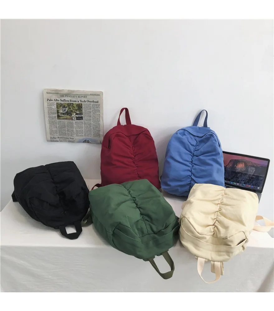 Folded canvas backpack women's large capacity lazy simple high school college student schoolbag Mori backpack men