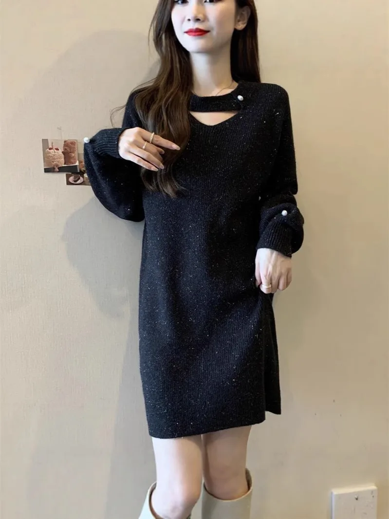 Knee Length Pullovers Woman Oversize Sweaters Jumpers Womend Cross Casual Detail Unique Texture Distinctive Original Design Soft