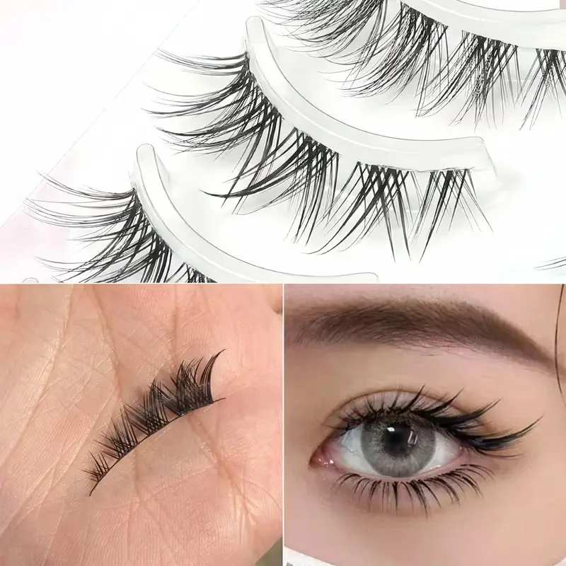 ライトヨーロピアンスタイル～キツネのような斜めのフライングつけまつげ、フルセット、黒のハードステム、二重まぶたサポート