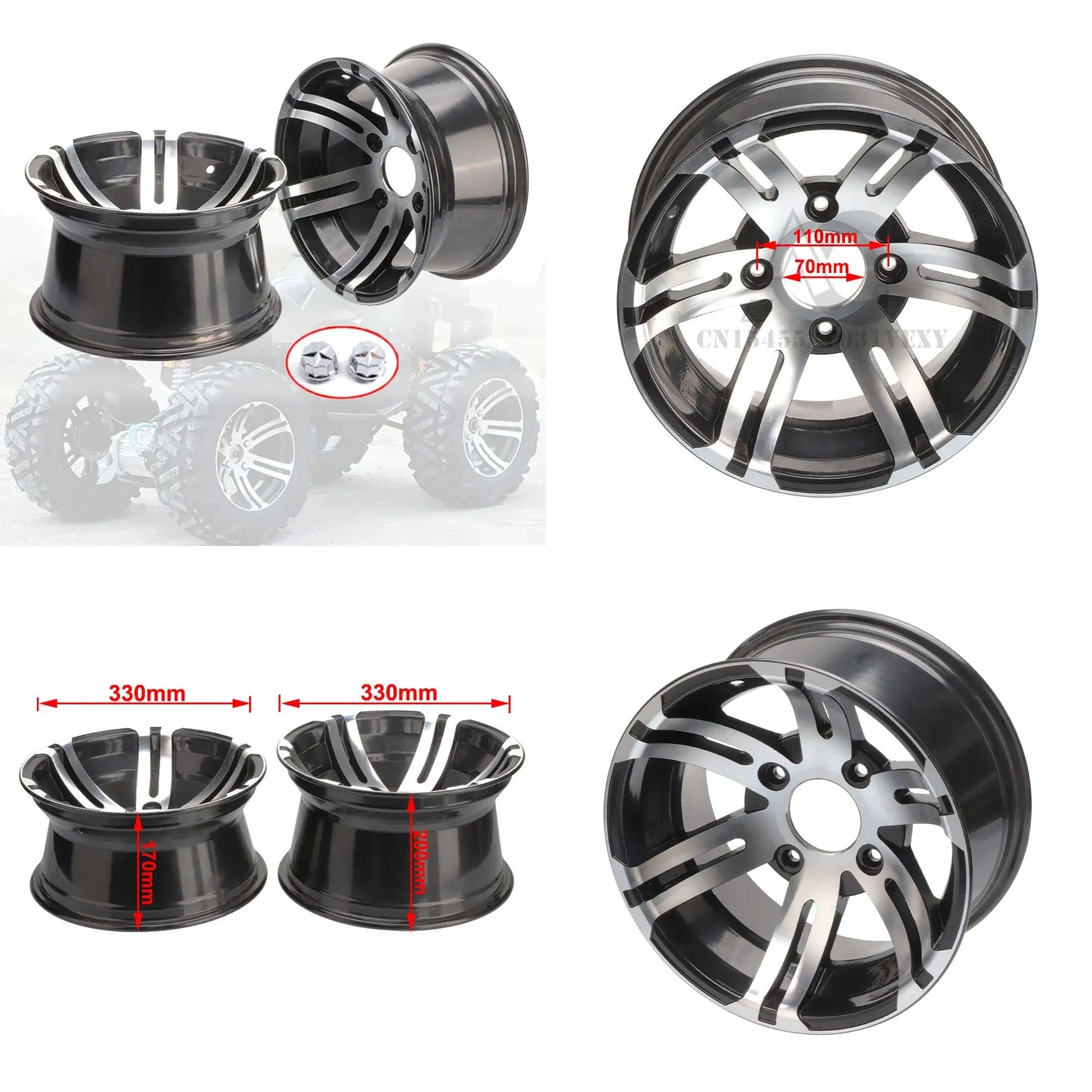 1 piece 12-inch Front and Rear Aluminum Wheels for ATV Four-Wheel ATV Go-Kart UTV 12-Inch Tires