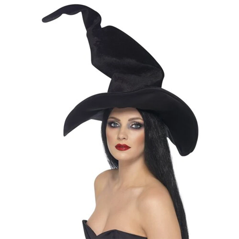 Women Velour Ruched Witchcraft Professor Hats Cap Adult Black Tall Twisty Mystical Witch Hat For Halloween