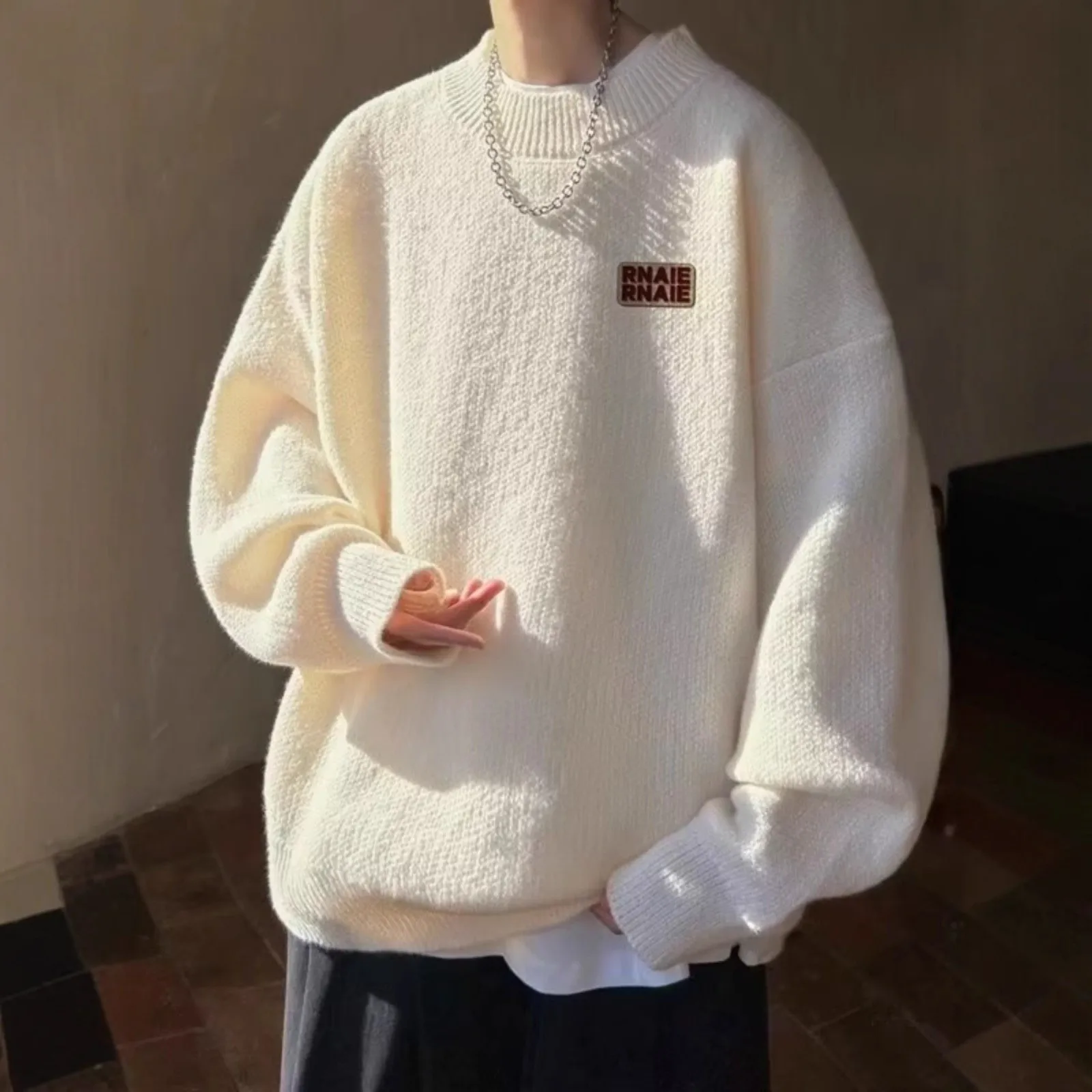 

Loose Fit Men's round Ne Knitted Sweater Casual Sle Thermal Base Layer Long Sve Warm Outerwear Polyester Fiber