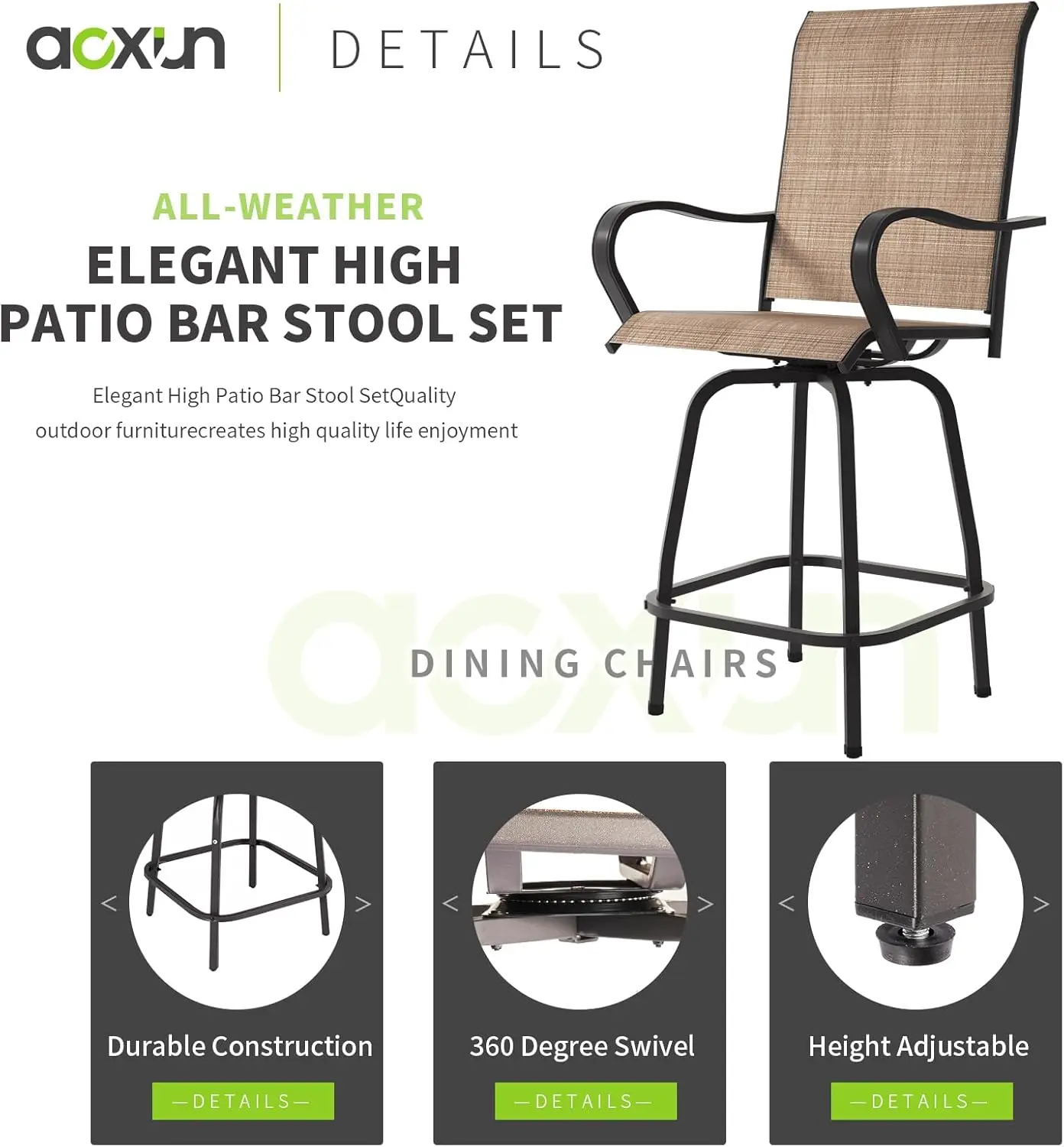 Outdoor Swivel Altura Bar Banquetas, Patio Bistro Set, Textilene Banquetas para Varanda Deck e Jardim