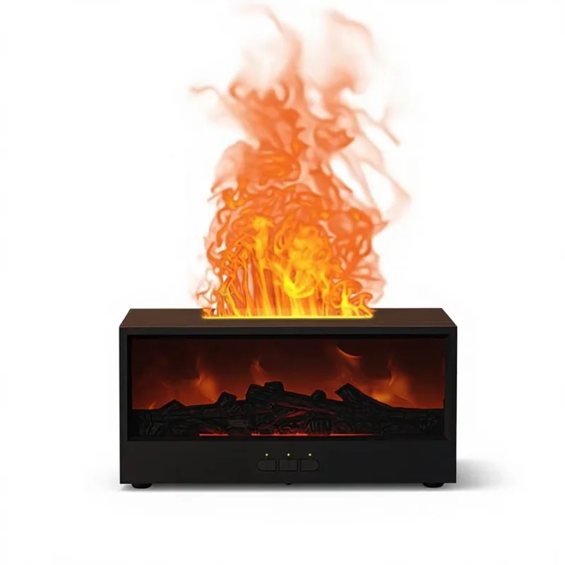 YS Powered Plastic Retro Fireplace Aromatherapy Humidifier with 3D Simulated Flame Remote Control & Household Desktop Use