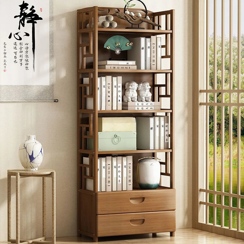 Bookshelf home multifunctional shelf simple children floor multi-layer solid wood bookcase student storage rack saves space.