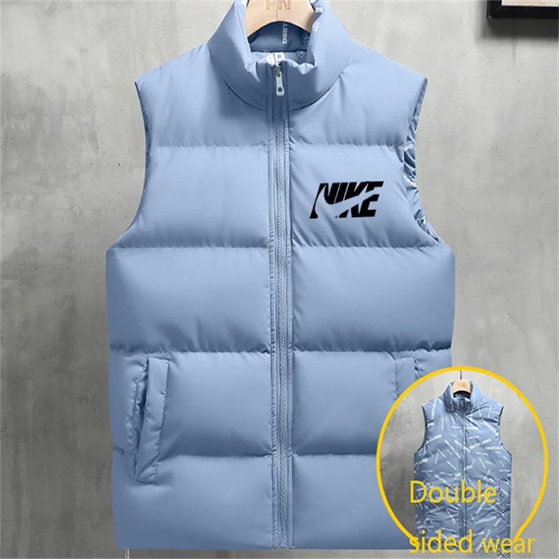 Double sided down cotton vest for men's autumn and winter new fashion jacket vest windproof stand up collar thickened warm vest