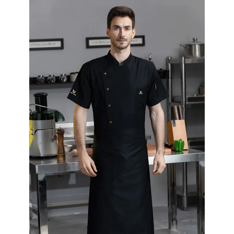 High-End Chef Uniform Short-Sleeved Summer Kitchen Kitchen Canteen Restaurant Restaurant Work Wear Men and Women Chef Overalls P