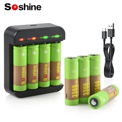 Soshine 3300mWh AA Rechargeable Battery 1.5V 3300mWh Lithium Batteries and Li-ion AA AAA Smart Rechargeable Batteries Charger