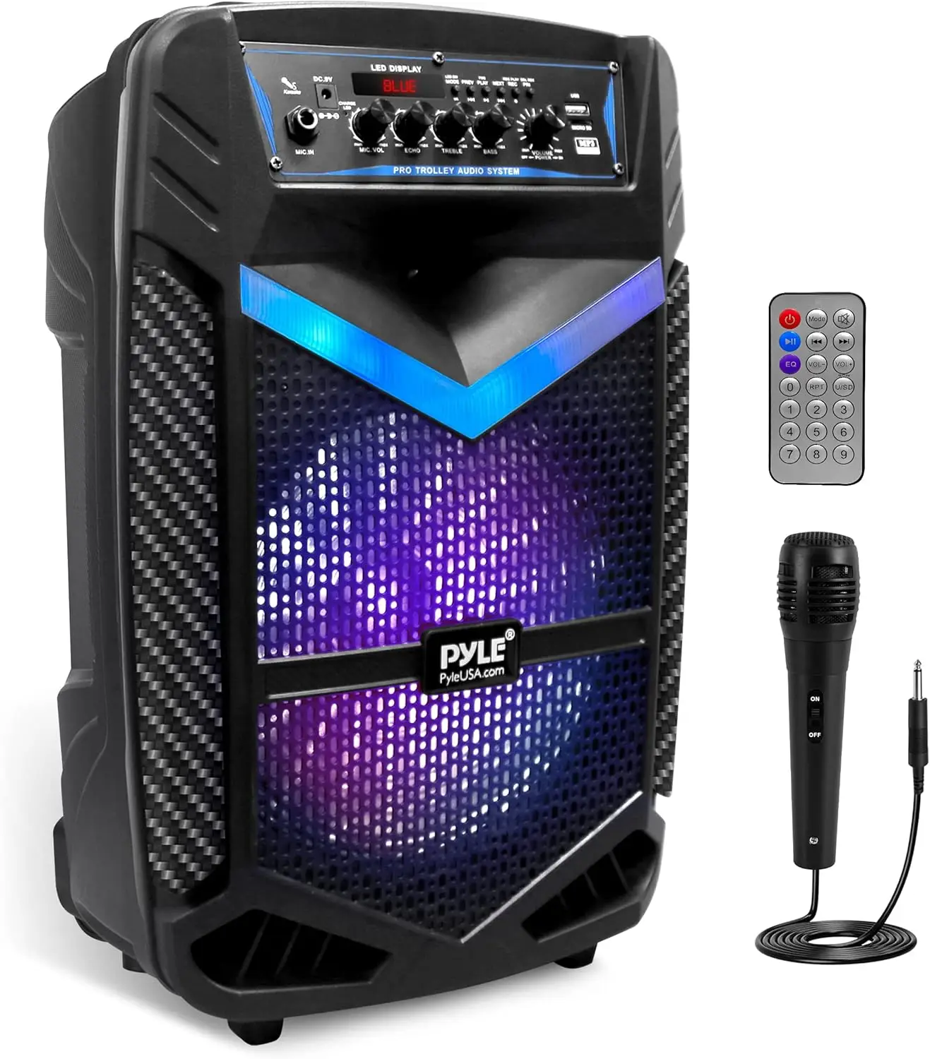 

600W Rechargeable Portable Bluetooth PA Speaker with 10" Subwoofer, Mic In, Party Lights, USB/SD Radio for Outdoor Events