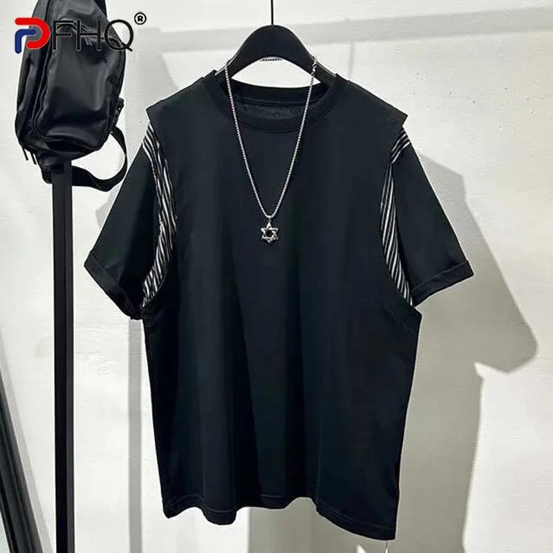 

PFHQ Fashion Darkwear Contrasting Stripes Patchwork Trendy Fashion T-shirts Simple Casual Niche Design Short Sleeved Top 21Z5415