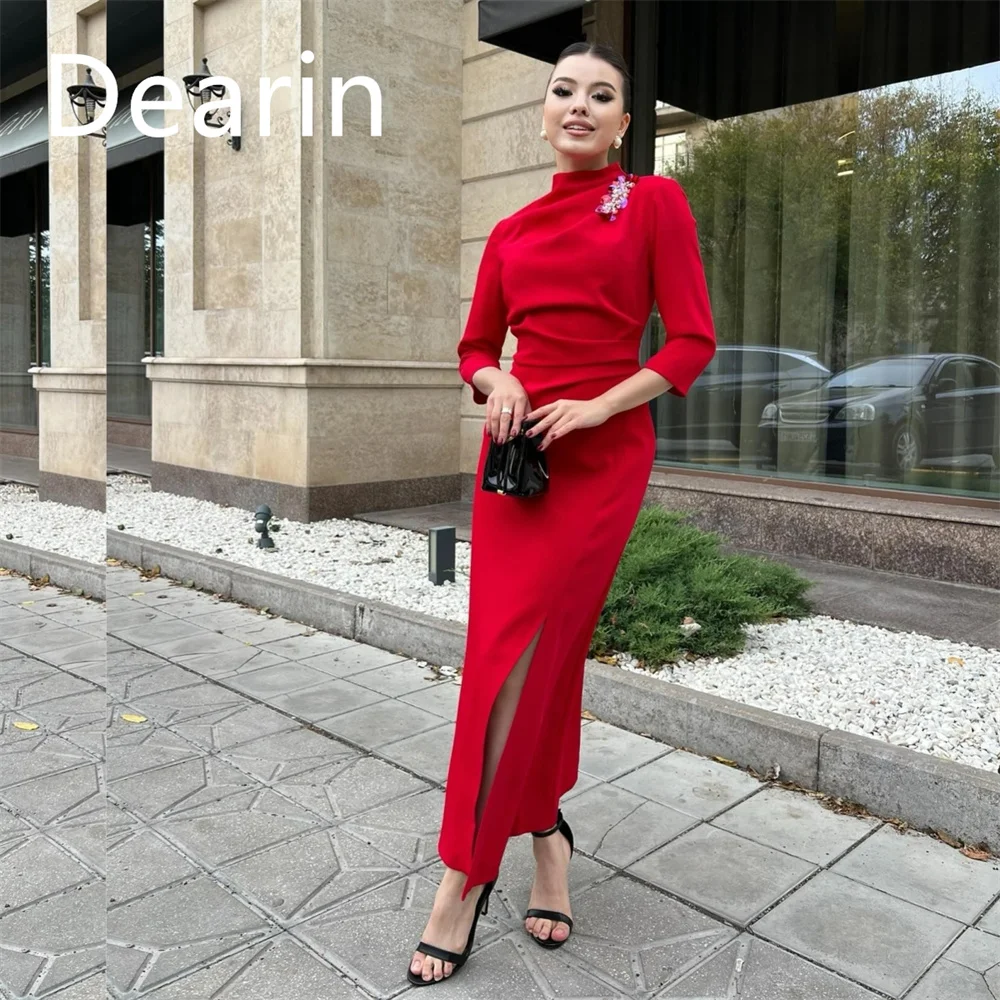 

Customized Evening Dress Prom Gown Formal Women Dearin Scoop Neckline Column Floor Length Skirts Vertically Bespoke Occasion Dre