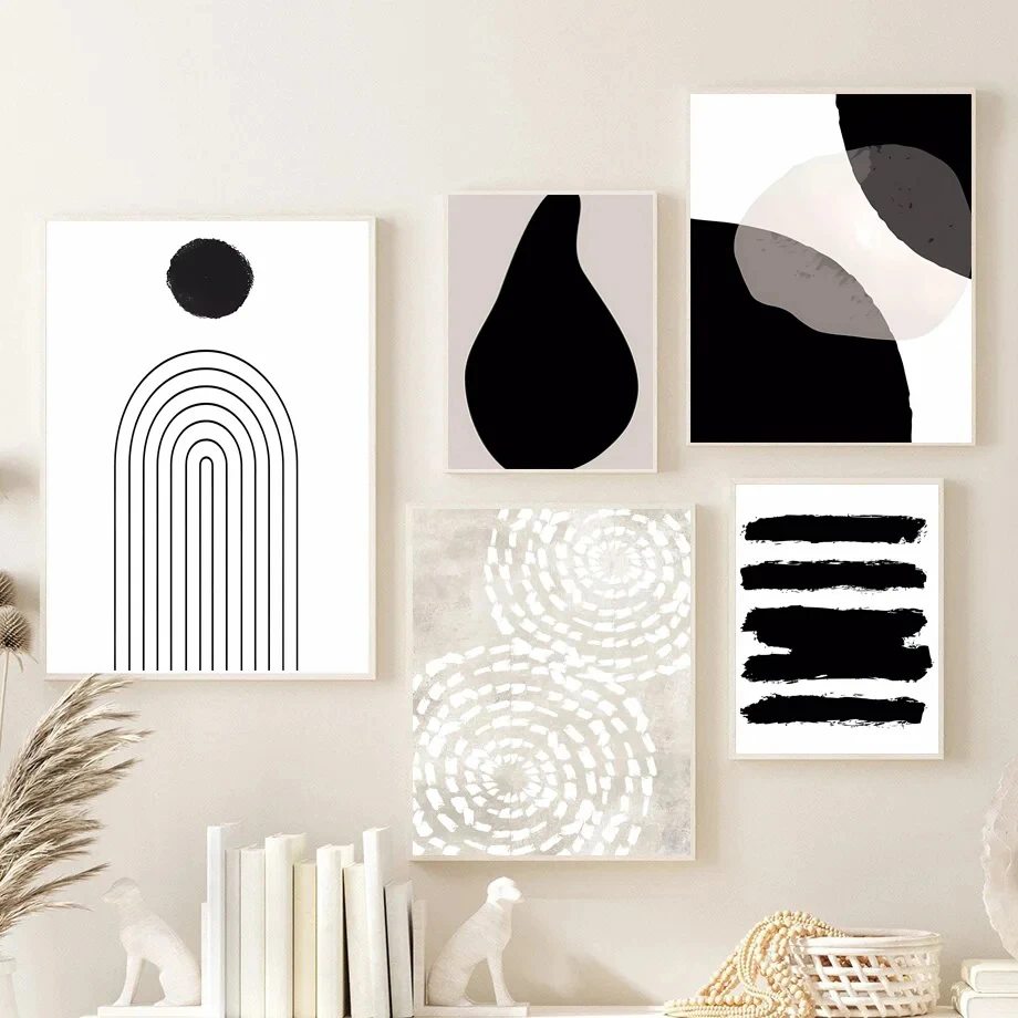 Modern Abstract Line Geometric Wall Art Canvas Painting Black White Minimalist Posters Nordic Room Print Pictures for Home Decor