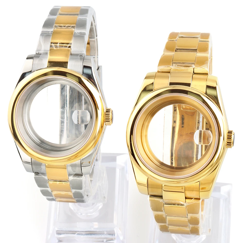 

39mm 36mm Watch Case Sapphire Crystal For Seiko NH35 NH36 Movement Polish Oyster Bracelet Silde Buckle 316L Stainless Steel Case