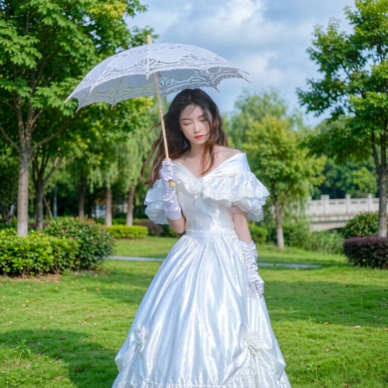 8-Rib French Lace Parasol Rustproof Hollow Out Vintage Bridal Lolita Photography Prop Princess Wedding Daily Shoot Use 레이스 양산