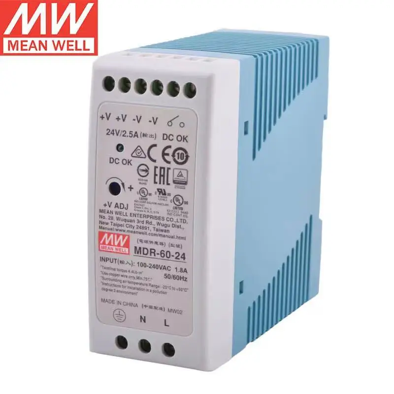 

MEAN WELL MDR-60-24 24V 2.5A 60W Single Output Industrial DIN Rail Power Supply DC OK relay contact AC Input