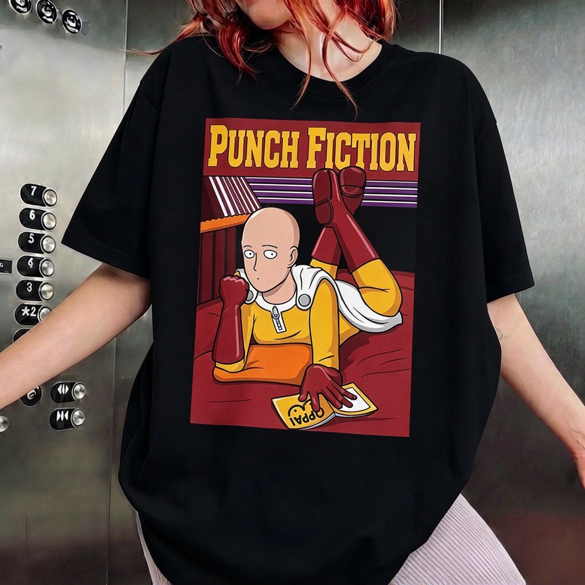 Punch Fiction Saitama One Punch Man Parody Graphic T Shirt Men Women and Kids Casual Crew Neck Short Sleeve Tee Y2K Streetwear