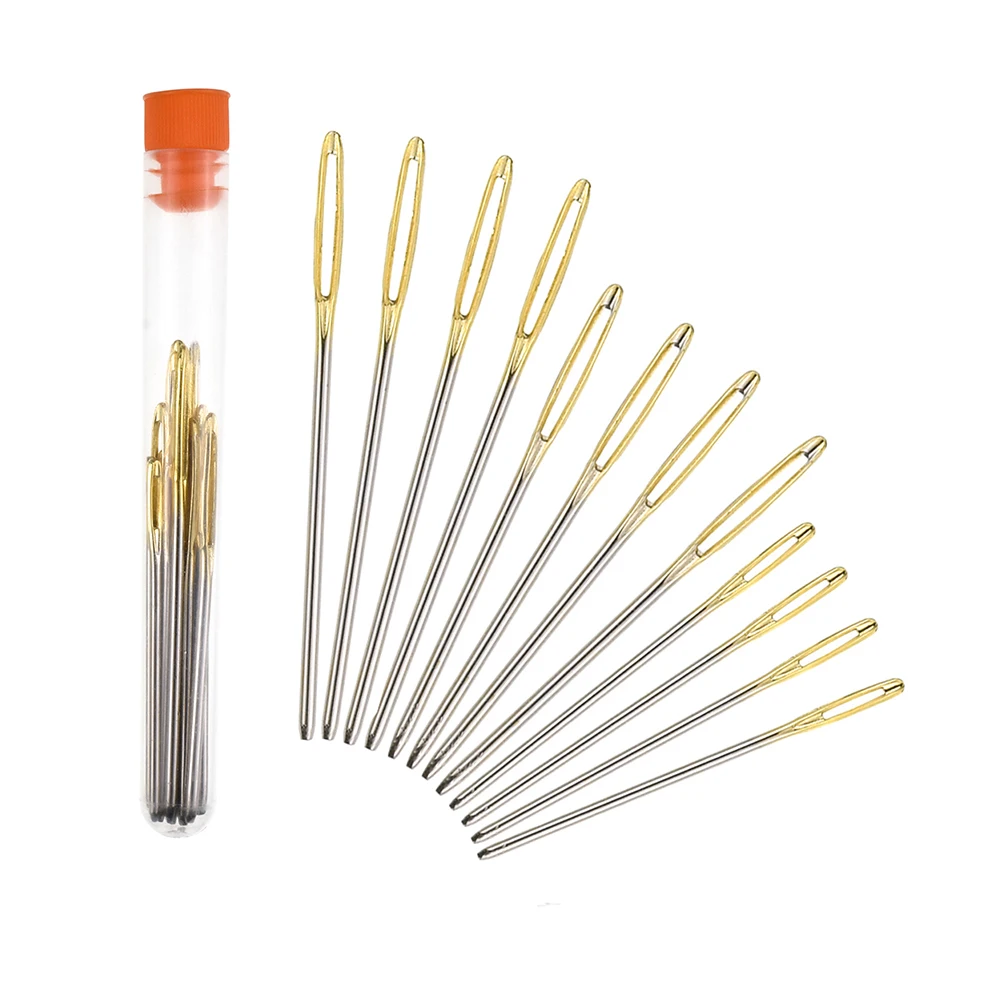 

Sewing Needles 2 Sets Stainless Steel Knitting Weaving Accessories Blunt Large Hole Manual Tools Safe Bright Color