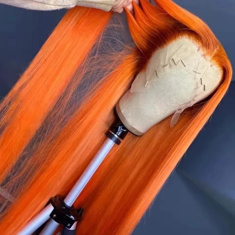 

30 Inch Ginger Orange Straight Human Hair Wigs Indian Colored Hair 13x6 HD Transparent Lace Frontal Fashion Color Wigs For Women