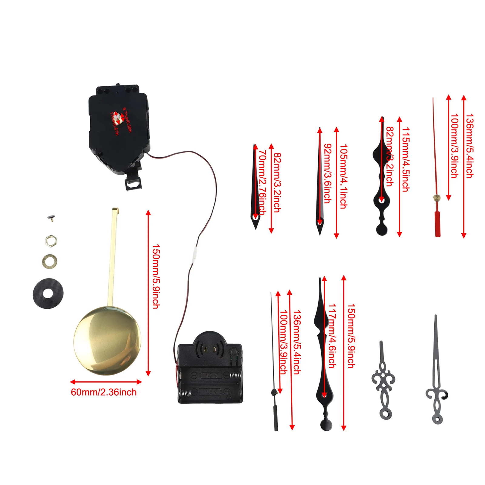 Wall Clock Repair Movement with Hourly Swing and Music Box Including Pendulum and Pointer for Custom Clock Design