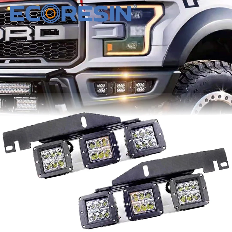 For Ford F150 Front Bumper 18W LED FogLights With Mounting Brackets Set SVTRaptor Truck 2017 2018 2019 2020 Stell