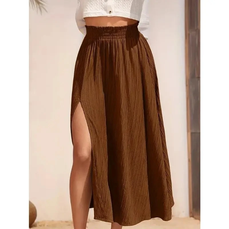 Summer Women's Solid Color Skirt With A Slit At The Hem Casual Loose Fashionable Comfortable Versatile And Simple Skirt 2026 New