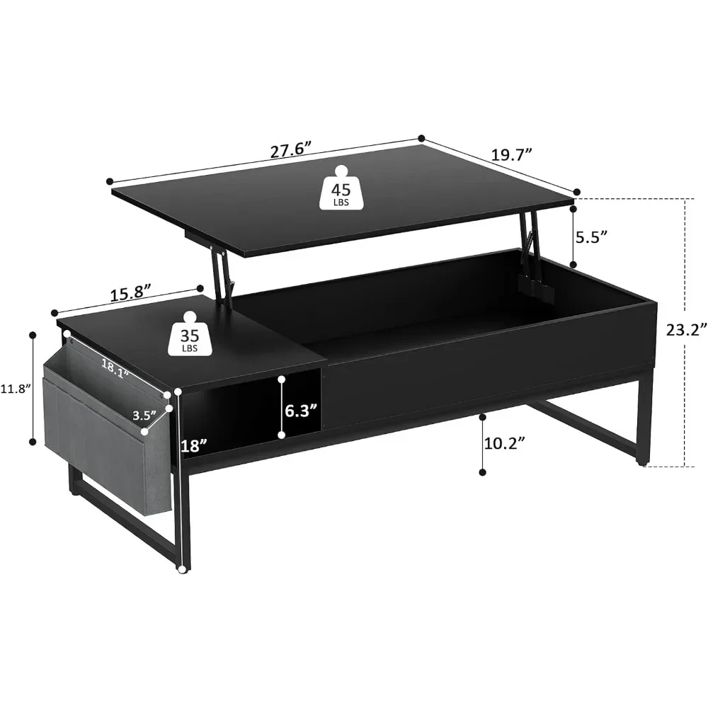 Lift Top Coffee Table with Storage, Wood Lifting Top Central Table Metal Frame, 43.3