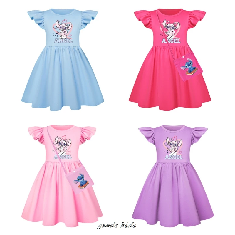 

Lilo And Stitch Dress Girl Clothes New Summer Princess Dresses Flying Sleeve Kids Dress Party Baby Dresses for Children Clothing