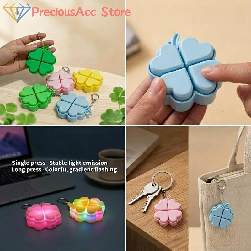.Hot Sale-Four Leaf Clover LED Keychain Clickable Buttons Stress Relief Toy Backpack Pendant Party Gift For Kids Adults