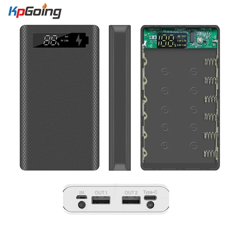 New Power Bank Shell 6*18650 Battery Charger Box Digital Display Powerbank Shell Portable Power Kit Battery Case Type-c Micro