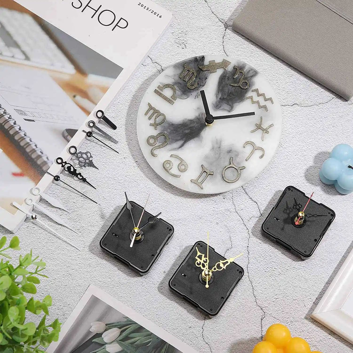 Beauty 5 Pcs Clock Movement Mechanism Parts Silence Quartz DIY Wall Clock with 7 Different Pairs Clock Hands Replacement Kit