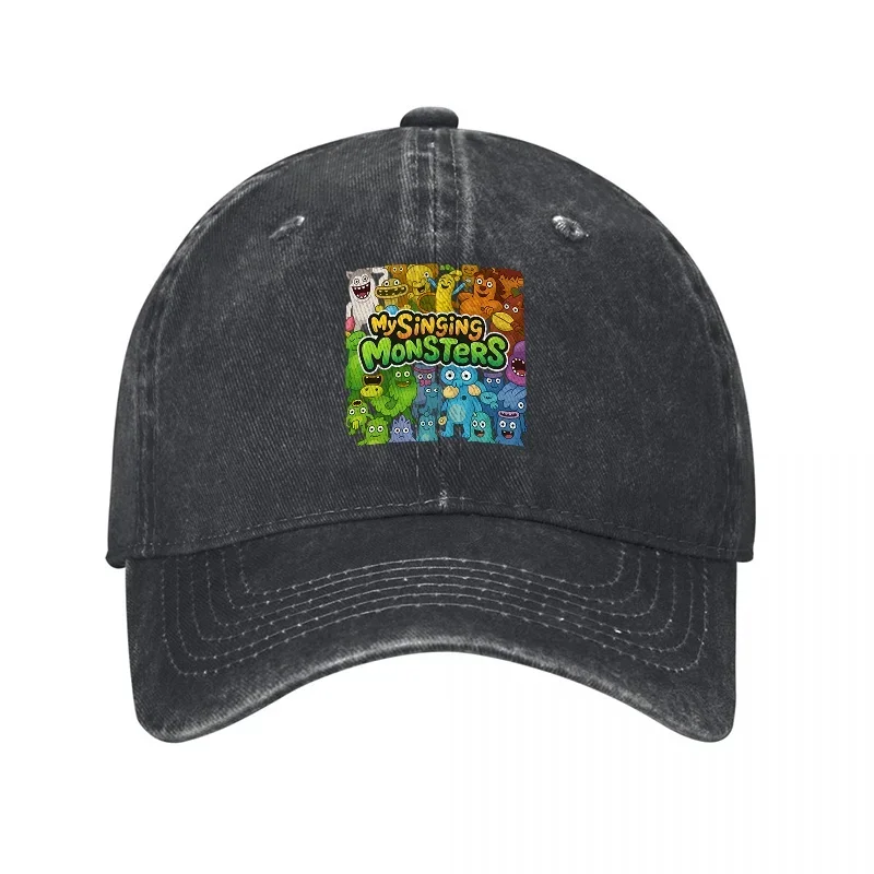 New My Singing Canvas Washed Baseball Cap Colorful Monster Design Vintage Style Adjustable Hat For Adults