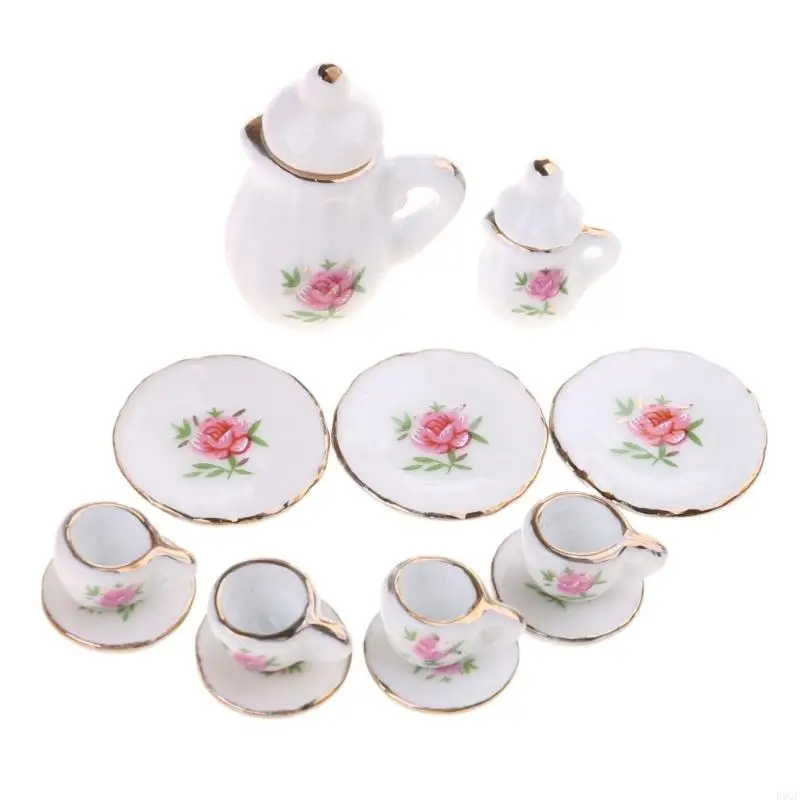 D5QF Realistische Mini Tea Cup Set Kitchen Ware Toy Coffee Set 15 stks voor Kids Dollhouse doen alsof keukengerei