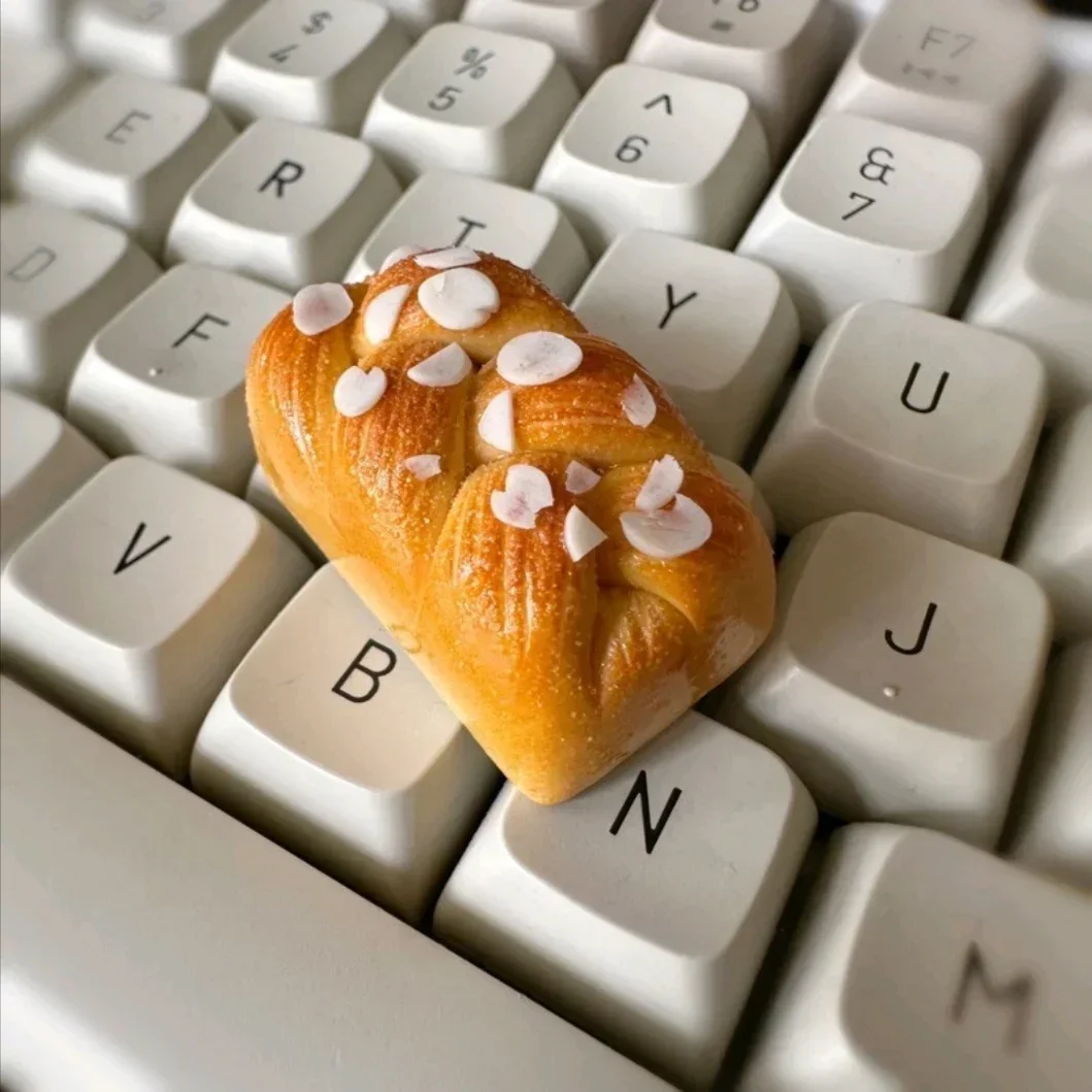 1pc pequenas torradas pão keycaps personalizado esc torradas gourmet keycaps mão rasgado pão teclado mecânico 1.75u substituição