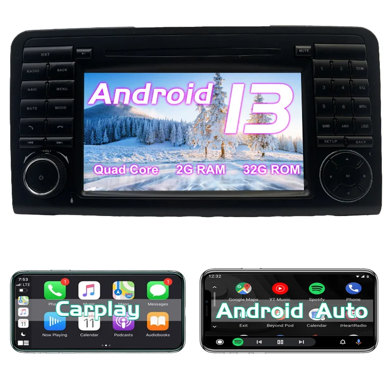 

Android car radio for Mercedes Benz GL ML CLASS stereo screen Carplay Android Auto Bluetooth GPS Navigation FM radio 7’ [2+32G]