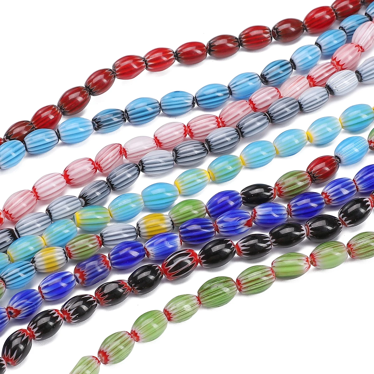 40개 6x9mm 비즈 유리 램프워크 루즈 비즈 수제 빈티지 타원형 비즈 DIY 보석 만들기 목걸이 팔찌 액세서리