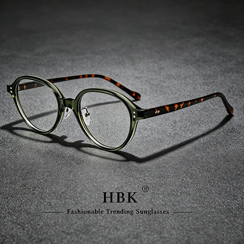 HBK Fashion Classic Men's Flat Lenses High-Quality Tr-90 Circular Eyeglass Frame Women's Fashionable Decorative Gift Glasses