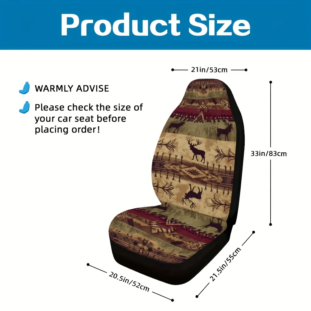 2pcs Elegant Deer Rustic Lodge Essence Print Front Seat Covers - Quick-Remove & Washable, Durable Polyester, Fits Most Cars, Sty