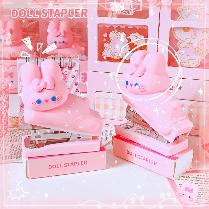 kawaii school useful Stationery and offices accessories bookbinding book cute mini pink little rabbit stapler School supplies