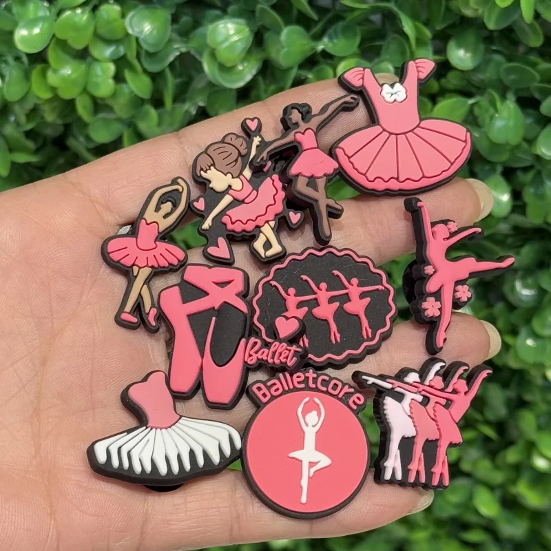1-20Pcs Pink Ballet Dance Girl PVC Garden Shoes Buckle Clog Charms Adult Sandals Decorations DIY Women Backpack Party Gifts