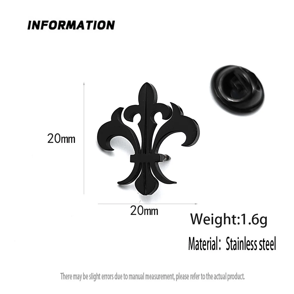Badge rétro baroque plaqué or, broche de col fleur de lys en argent, épingle à revers noire, ensemble d'accessoires de costume avec plaque signalétique, cadeau pour hommes