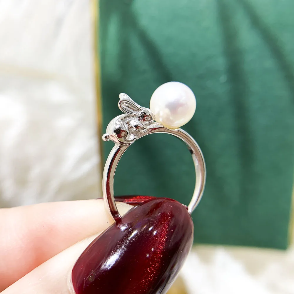 

3pcs DIY Pearl Accessories 925 Silver Pearl Ring Empty Holder, Fashionable Gold Silver Ring Holder with 6-8mm Round Beads