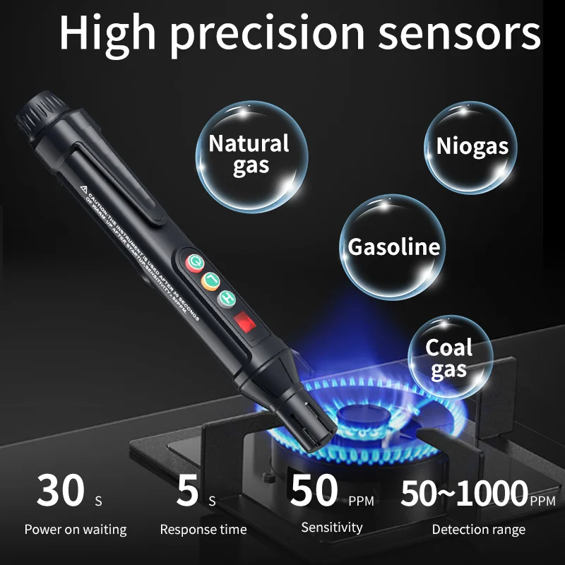 MASTFUYI Detetor de fugas de gás combustível Detetor de gás natural Detetor de gás portátil com alarme sonoro e visual Ferramenta de deteção de gás