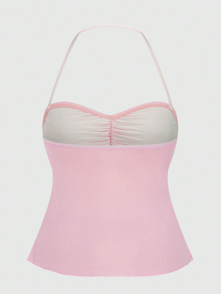 Plus Size Damska różowa kamizelka pod szyję Sweetheart Cute Camisole Layered Tank Solid Color Loose Polyester Material